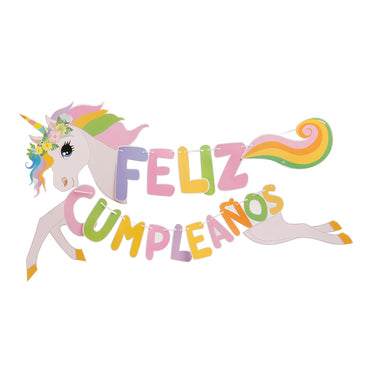 🦄 Guirnalda Feliz Cumpleaños Unicornio Pastel