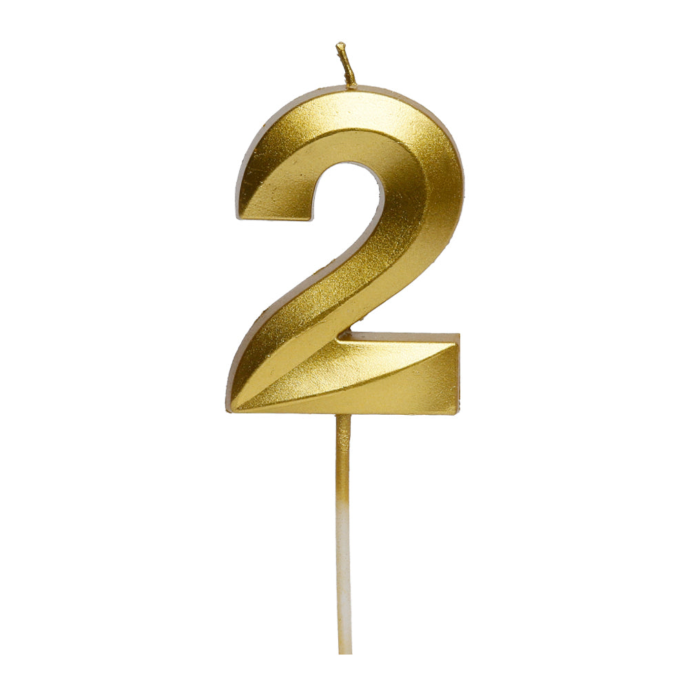 ✨ Vela Numeral Stick Metalizada Dorada N° 2