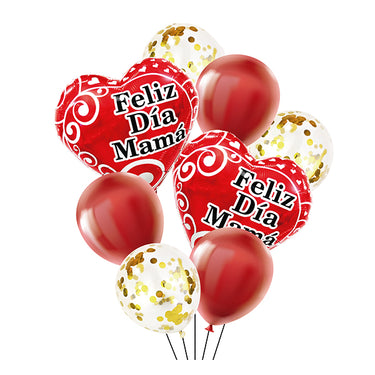 Globo Latex/Mylar Corazon Feliz Dia Mama 8 Piezas