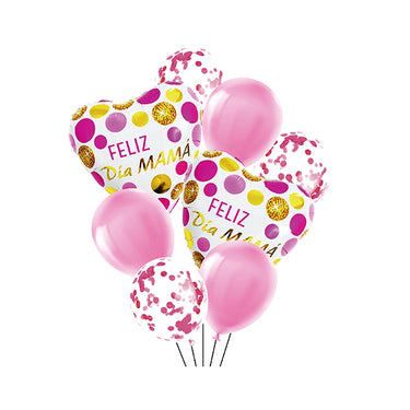 Globo Latex/Mylar Corazon Feliz Dia Mama 8 Piezas