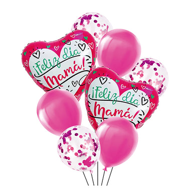 Globo Latex/Mylar Corazon Feliz Dia Mama 8 Piezas