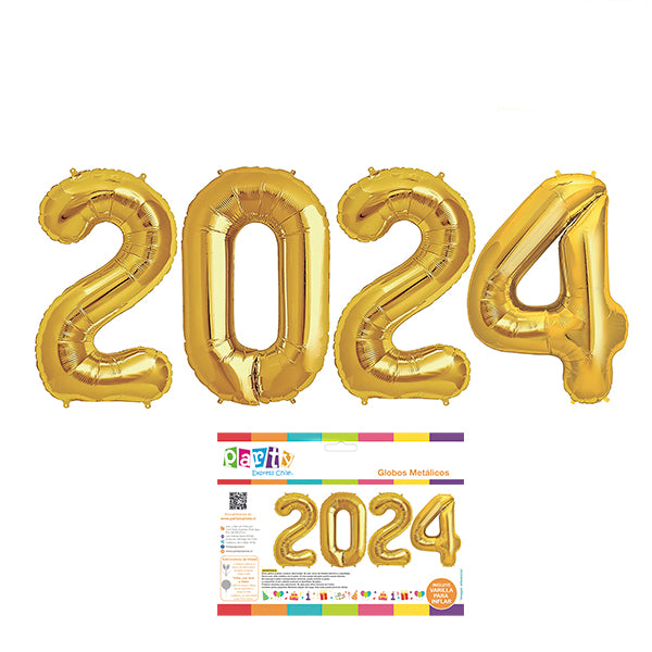 GLOBO METALIZADO AÑO NUEVO 2024 DORADO-16"