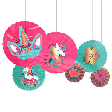 Adorno Abanico Unicornio 6 Piezas