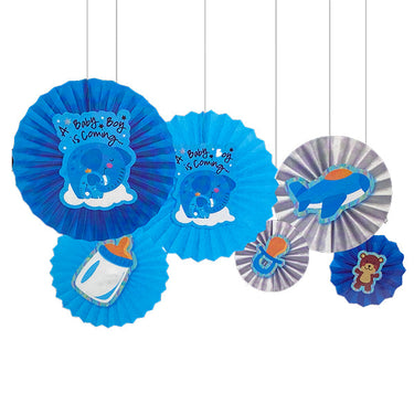 Adorno Abanico Baby Shower Celeste 6 Piezas