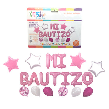 Globo Mylar Bautizo Rosado 19 Piezas