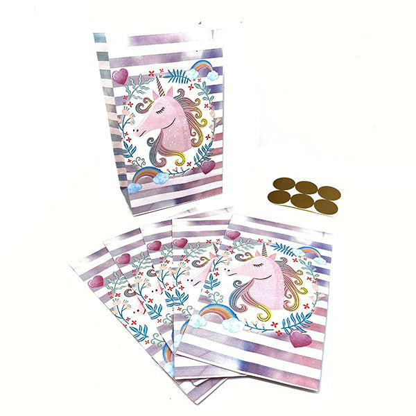 BOLSA PAPEL CON STICKER UNICORN ROSE   6 UNIDADES