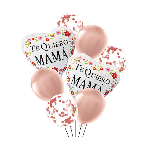 GLOBO LATEX/MYLAR "TE QUIERO" CORAZON MAMA   8 PIEZAS