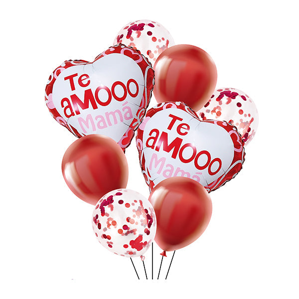 GLOBO LATEX/MYLAR CORAZON TE AMO   8 PIEZAS