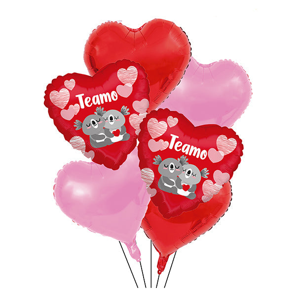 GLOBO MYLAR "TE AMO" CORAZON KOALA   6 PIEZAS