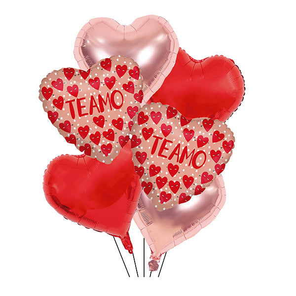 GLOBO MYLAR "TE AMO" CORAZON ROSADO/ROJO   6 PIEZAS