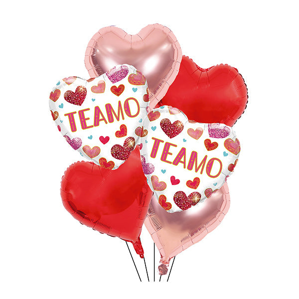 GLOBO MYLAR "TE AMO" CORAZON ROSADO/BLANCO   6 PIEZAS