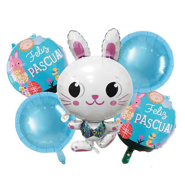 GLOBO MYLAR PASCUA CONEJO CELESTE   5 PIEZAS