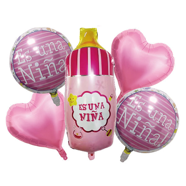GLOBO MYLAR BABY SHOWER NIÑA BIBERON   5 PIEZAS