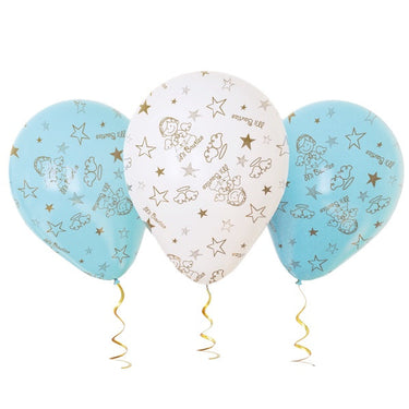 Globo R12 Bautizo Niño Celeste Blanco 25 Unidades