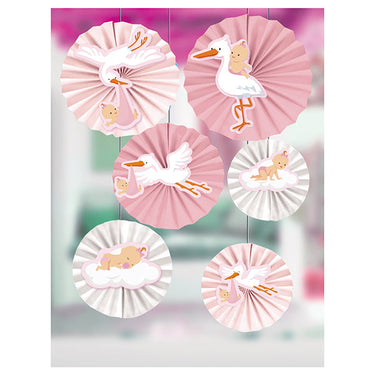 Set Abanico Baby Shower Rosado 40-30-20 Cms 6 Unidades
