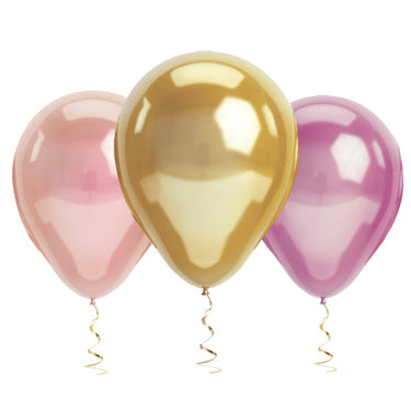 Globo #9 M.G. Metal Surt. Dorado Rosado Fucsia 25 Unidades