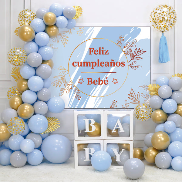 ARCO GLOBOS ORGANICOS BABY SHOWER CELESTE   57 PIEZAS