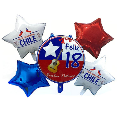 Globo Metalico 18" Frase "Feliz 18" 5 Piezas
