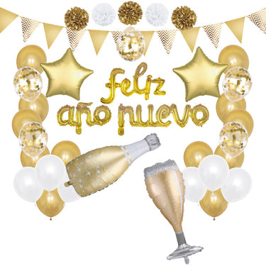 Globo Latex/Mylar Feliz Año 35 Piezas