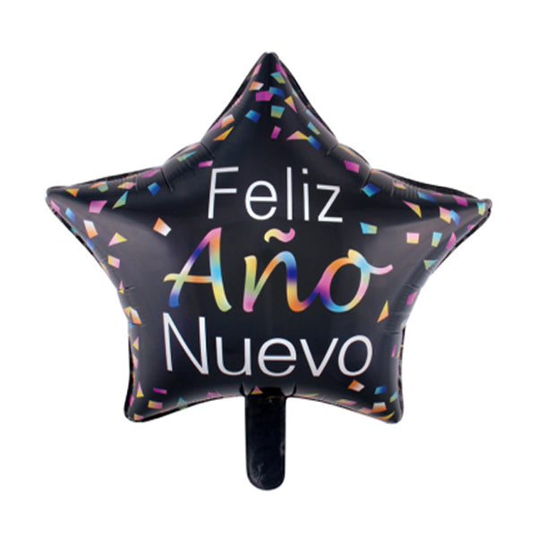 GLOBO MYLAR ESTRELLA 18" FELIZ AÑO NUEVO CONFETTI