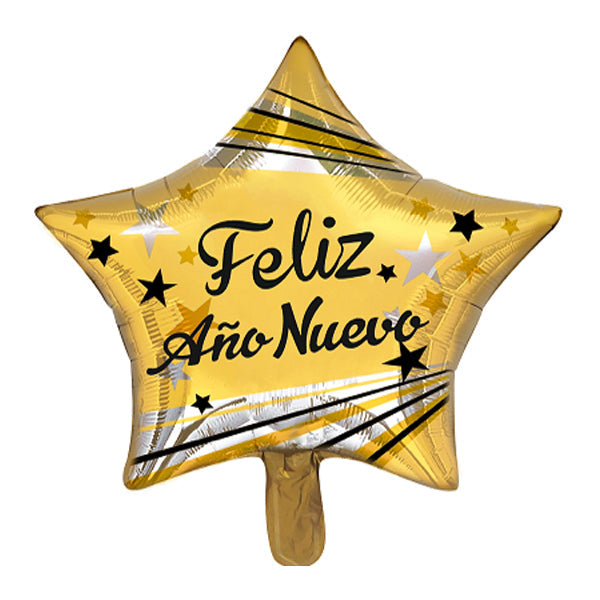 GLOBO MYLAR ESTRELLA 18" FELIZ AÑO NUEVO DORADO