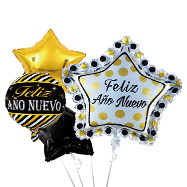Globo Mylar Feliz Año Estrella 24" 4 Piezas