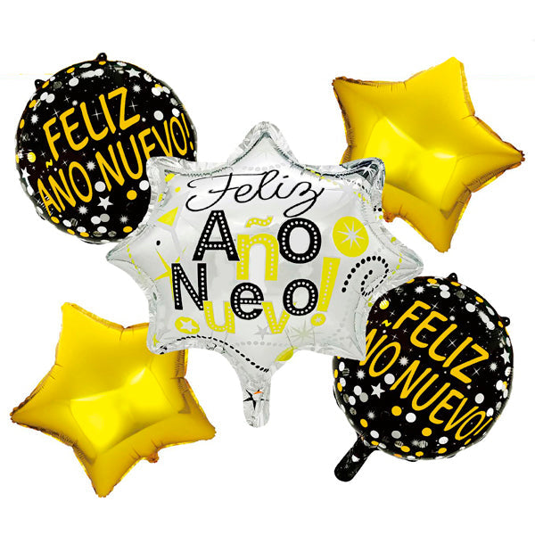 GLOBO MYLAR FELIZ AÑO   5 PIEZAS