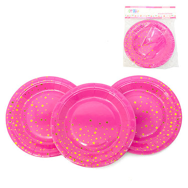 Plato Estrellas Y Circulos Rosado 6 Unidades