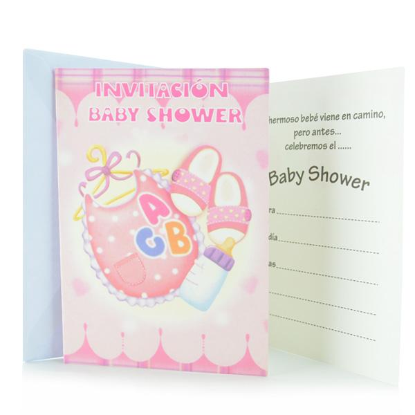 TARJETA DE INVITACION  BABY SHOWER ROSADO   6 UNIDADES