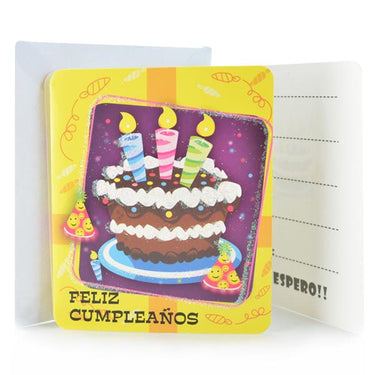 Tarjeta De Invitacion Torta Con 3 Velas 6 Unidades