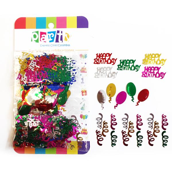 CONFETI MESA TRIPLE "HAPPY BIRTHDAY" GLOBO