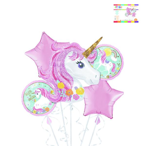 SET GLOBOS METALIZADOS UNICORNIO GRANDE + ESTRELLAS Y UNICORNIOS