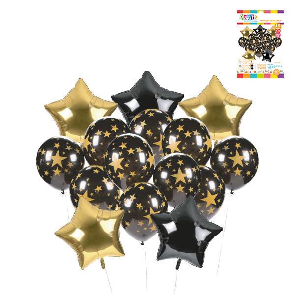 GLOBO BOUQUET #12 LATEX/MYLAR ESTRELLA IMPRESO   15 UNIDADES