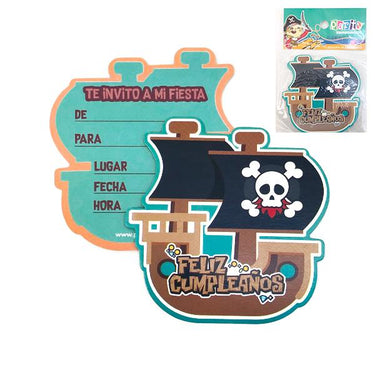 Tarjeta Invitacion Pirata 6 Unidades