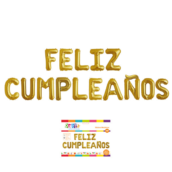 GLOBOS METALIZADOS LETRAS FELIZ CUMPLEAÑOS 16" DORADO