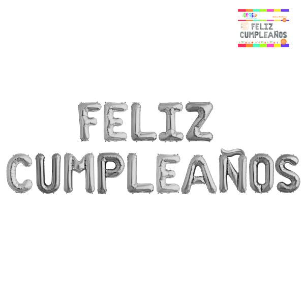 GLOBOS METALIZADOS LETRAS FELIZ CUMPLEAÑOS 16" PLATEADO