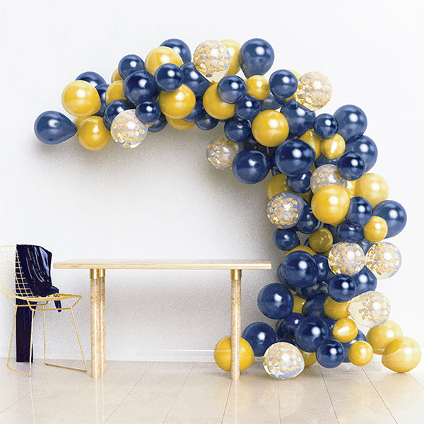 SET ARCO ORGÁNICO AZUL/DORADO   110 GLOBOS