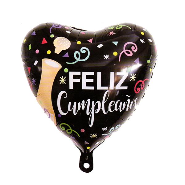 GLOBO MYLAR 18" CORAZON F.C NEGRO