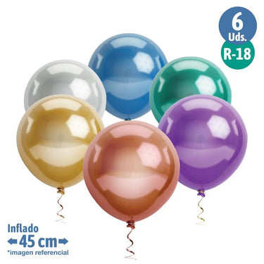 Globo r18 M.G. Cromado Colores 6 Unidades