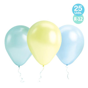 Globo #12 M.G. Macaron Surtido Azul/Amarillo/Verde 25 Unidades