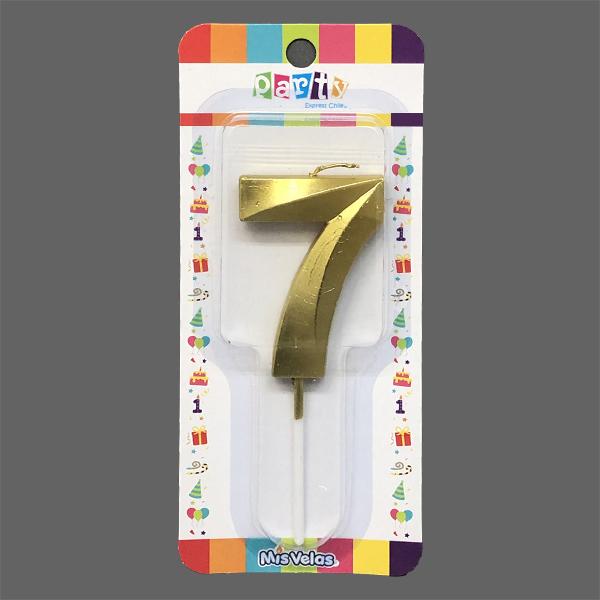 VELA NUMERAL STICK METAL DORADO N° 7