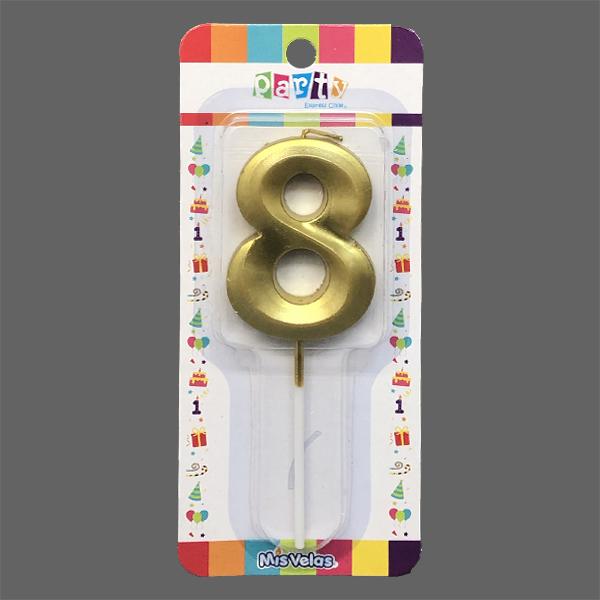 VELA NUMERAL STICK METAL DORADO N° 8