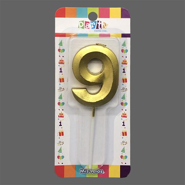 VELA NUMERAL STICK METAL DORADO N° 9