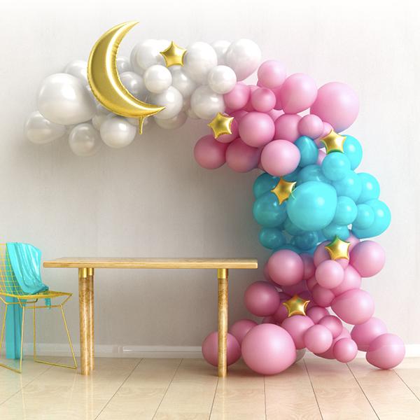 SET ARCO GLOBOS ORGÁNICOS LUNA Y ESTRELLAS PASTEL 110 GLOBOS