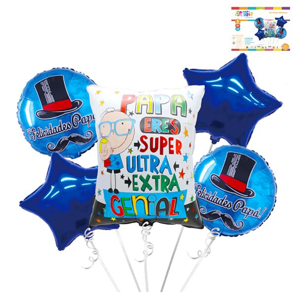 SET GLOBO MYLAR "FELICIDADES PAPA" AZUL