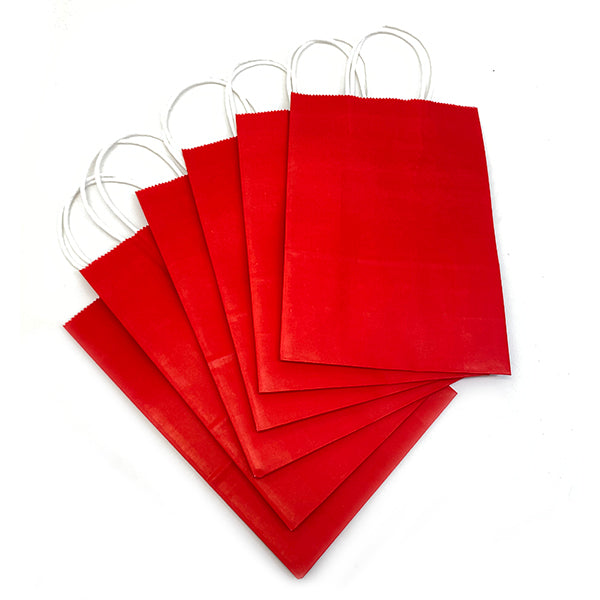 BOLSA DE PAPEL ROJO 15 X 22 X 8 CMS    6 UNIDADES