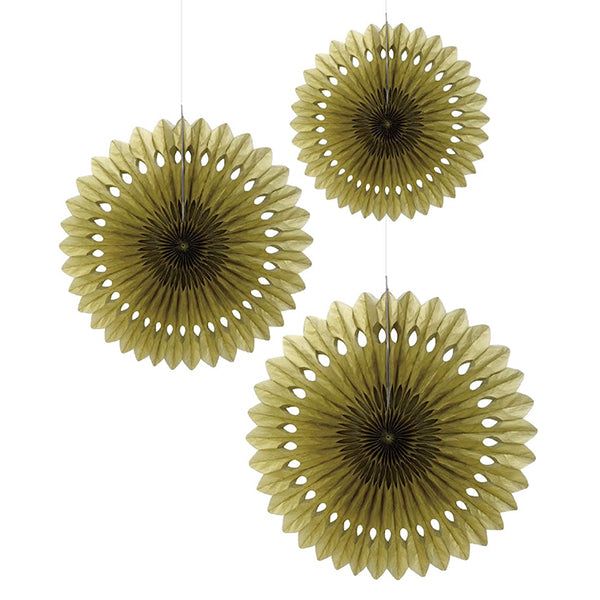 SET ABANICO 50-40-30 CM DORADO   3 UNIDADES