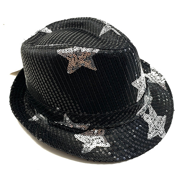 SOMBRERO GUAPO LENTEJUELA NEGRO ESTRELLAS PLATA