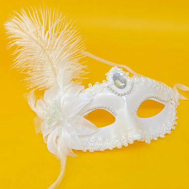 Antifaz Veneciano Pluma /Flor Blanco