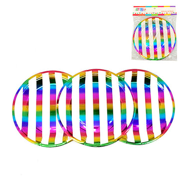 Plato Carton Arcoiris Rayas Mediano 10 Unidades